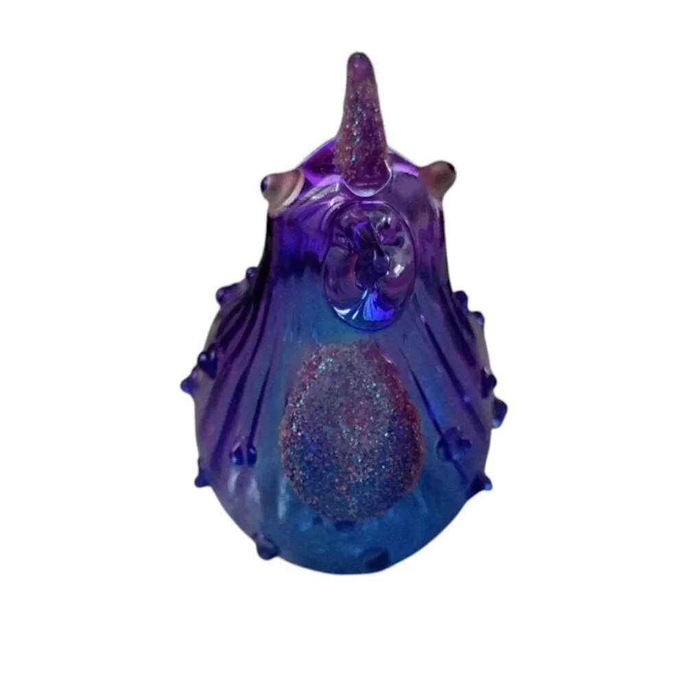 Pier 1 Blown Glass Blanche the Bumpy Chicken Blue Purple Sparkle Decor Figurine